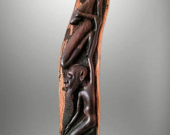 Escultura africana de 71 cm de madera dura (tipo granadillo) tallada a mano: Pareja Makonde, Arte de la Fertilidad