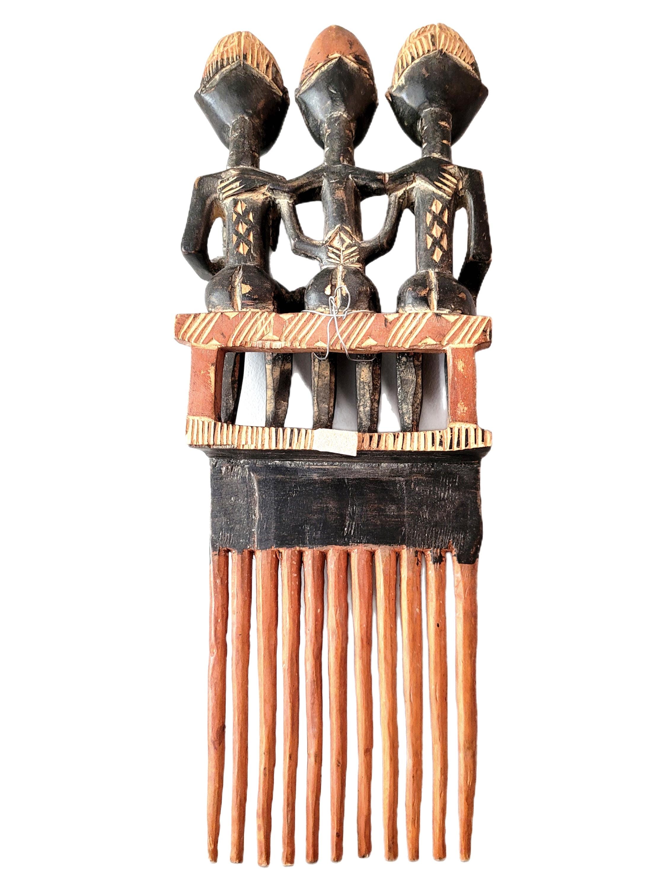 21インチ アシャンティ彫刻木製櫛彫刻 - ガーナのアフリカ部族アート