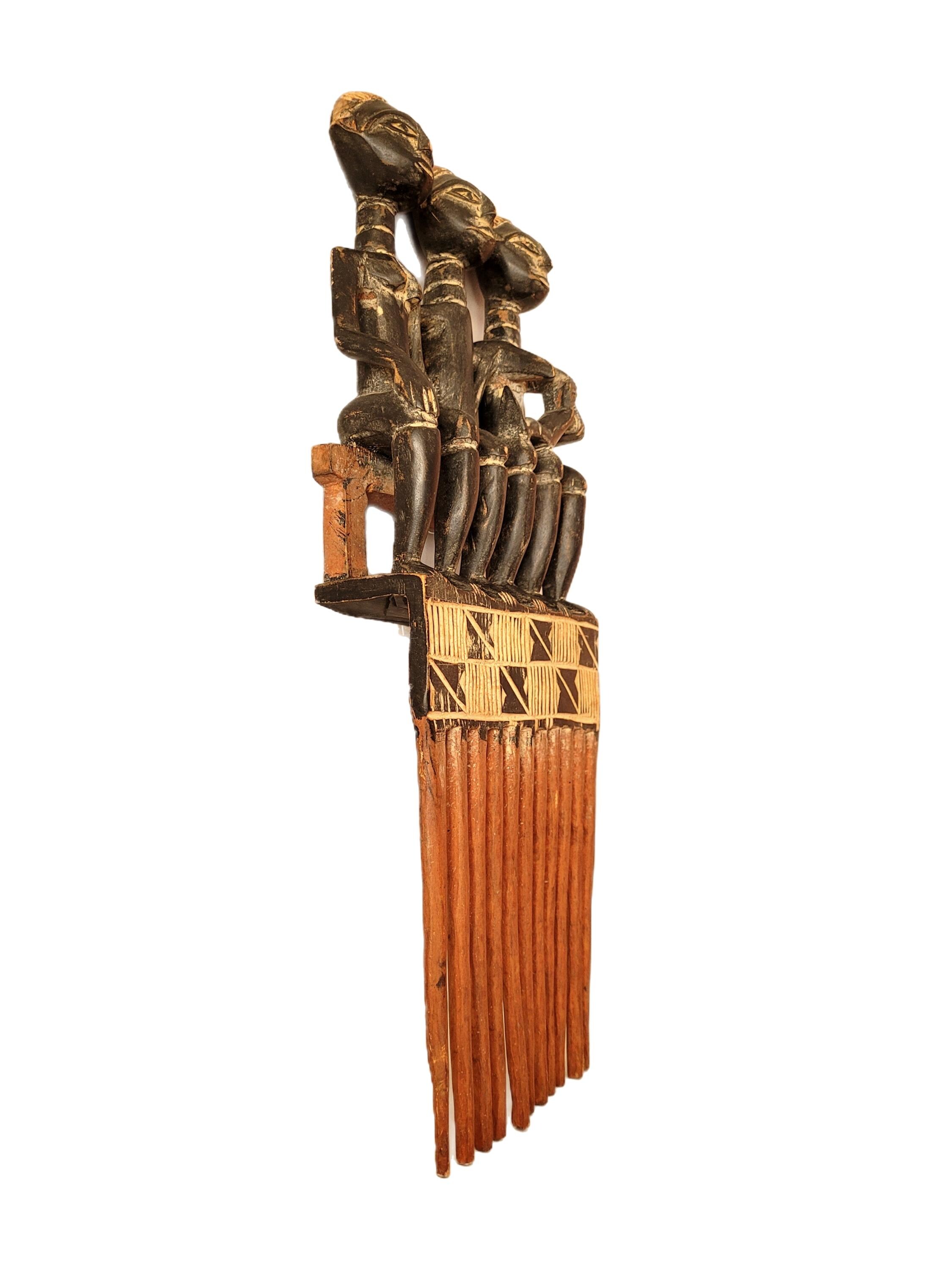21インチ アシャンティ彫刻木製櫛彫刻 - ガーナのアフリカ部族アート