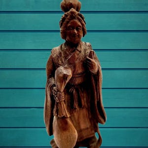 4.25 inch Exquisitely Hand Carved Miniature Wooden IMMORTAL Man Figure / Small Wood Figurine Statue Sculpture / Asian Vintage