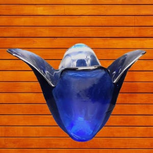 5-Zoll-Kobalt-blaue Glasvase Tulip / Schmuckstück Blumen-Süßigkeit-Gericht / recyceltes Glas / Made in Spain Vintage