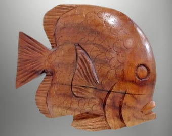 9" Hand Carved Wooden Fish Sculpture — Vintage Nautical Decor | Mid Century Wood Art Figurine | Coastal Home Accent