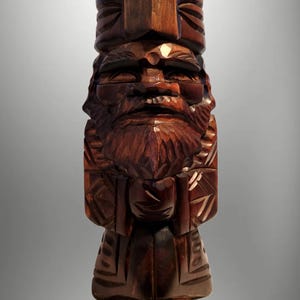 12 inch Tall Hand Carved Wooden Japanese Hokkaido Ainu Indigenous Man / Wooden Carving Statue Figure Sculpture Vintage Traditional Folk Art