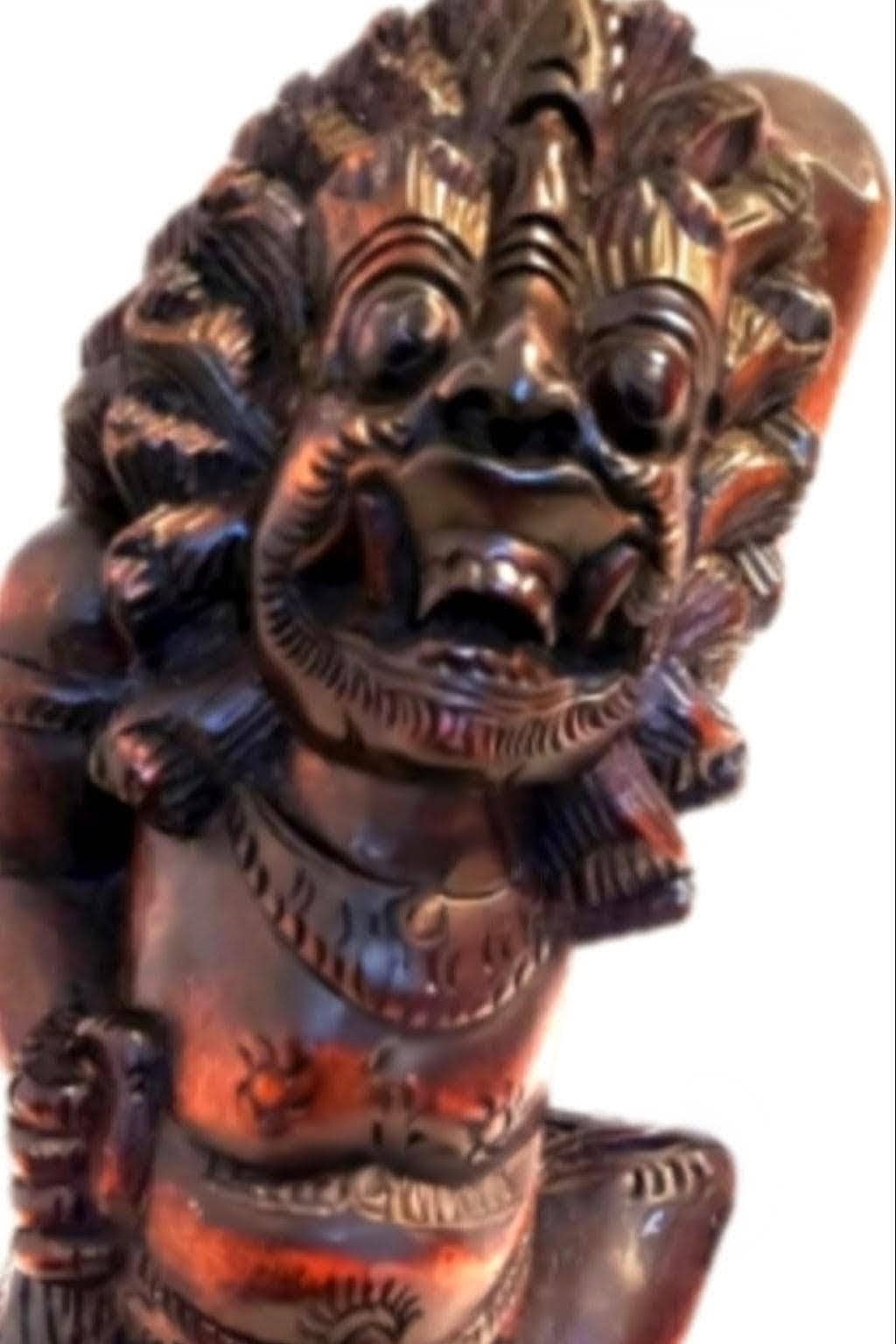 10.5インチの手彫り木製羅刹像 - ヴィンテージバリ風孫悟空猿王木彫り