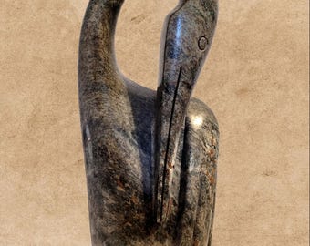 12 inch Tall Hand Carved Stone Stork Crane Swan Bird Sculpture / Carving Statue Figure / African Vintage Zimbabwe Africa / Excellent