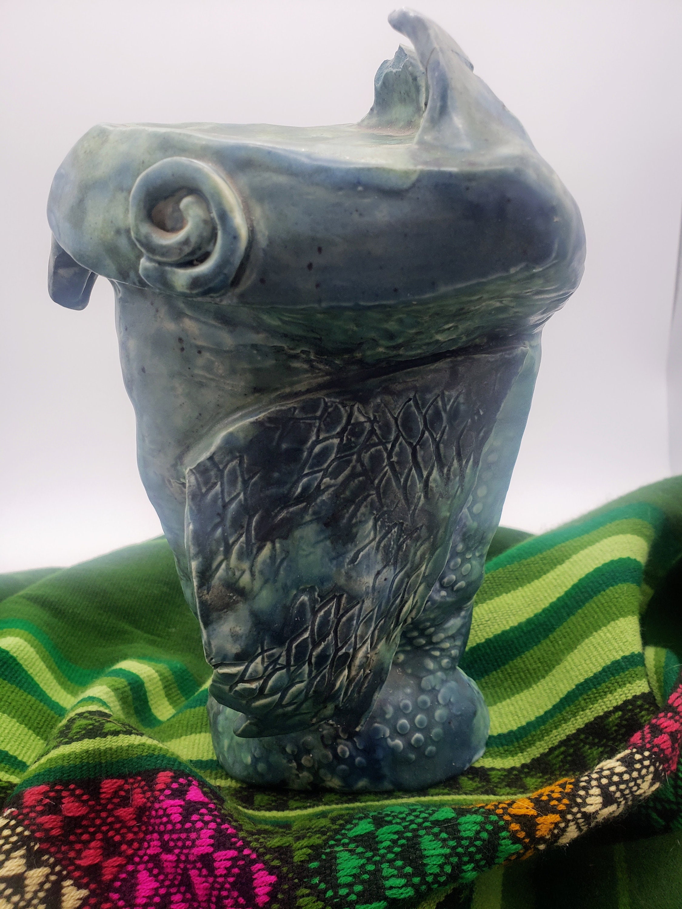 8.5インチ ハンドメイド ヴィンテージ フクロウ 陶器彫刻 - 粘土人形