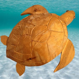13 inch Large Hand Carved Wooden Rustic Logger Head Sea Turtle Sculpture / Raw Wood Carving Statue Figure Form / Folk Art American USA