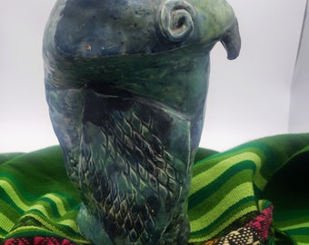 8.5インチ ハンドメイド ヴィンテージ フクロウ 陶器彫刻 - 粘土人形