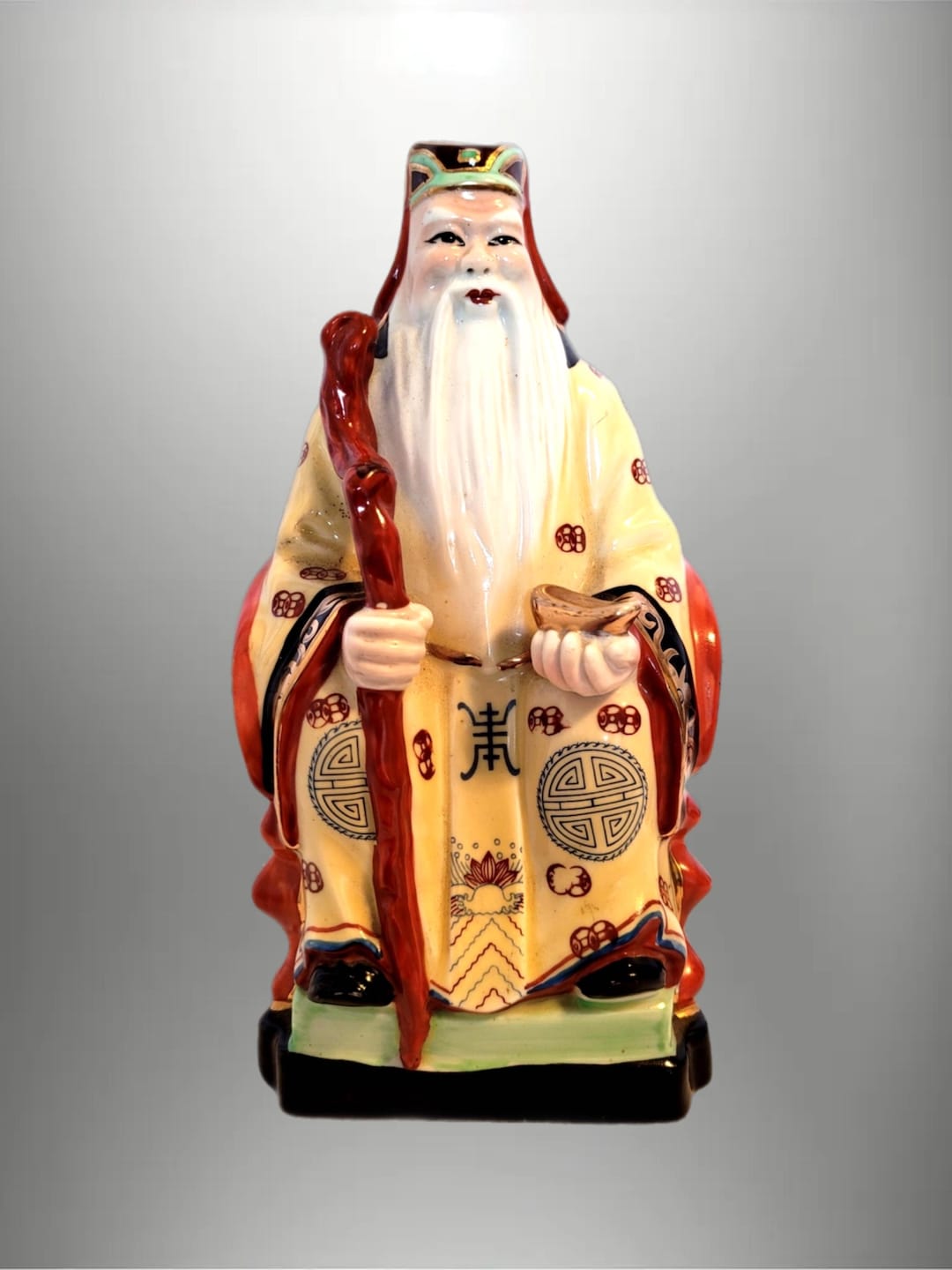 9″ Vintage Hand-painted Porcelain Shou Lao Xing Statue – Chinese God of ...