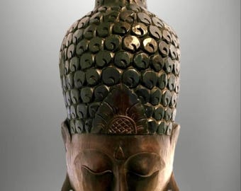 手彫りの木製仏頭：禅風壁飾り - アジアの彫刻 - Etsy 日本