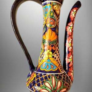 17" Vintage Talavera Pitcher Vase | Hand-Painted Mexican Pottery | Colorful Folk Art Ceramic from Mexico | Large Decorative Pottery