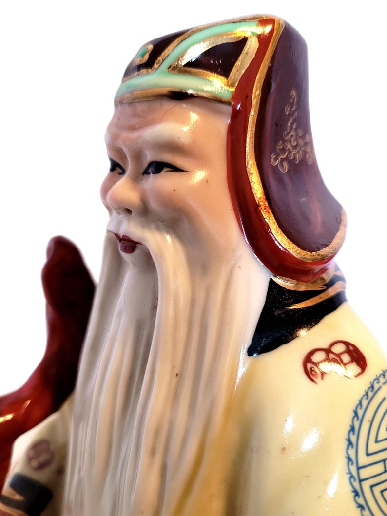 9″ Vintage Hand-painted Porcelain Shou Lao Xing Statue – Chinese God of ...