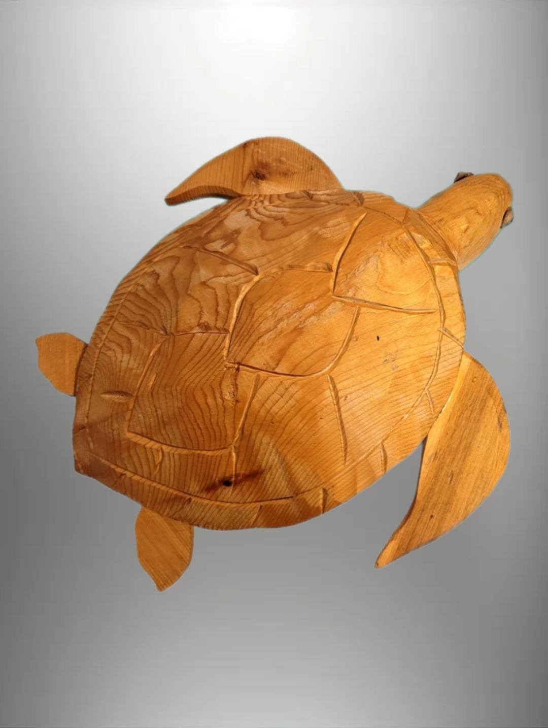 13" Hand Carved Wood Sea Turtle Sculpture — Rustic Folk Art Coastal ...