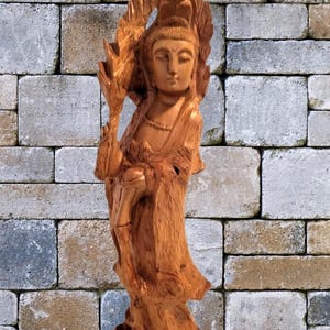 玉印観音 Vintage Japanese Carved Kannon Bosatsu Hinoki Wood Buddha