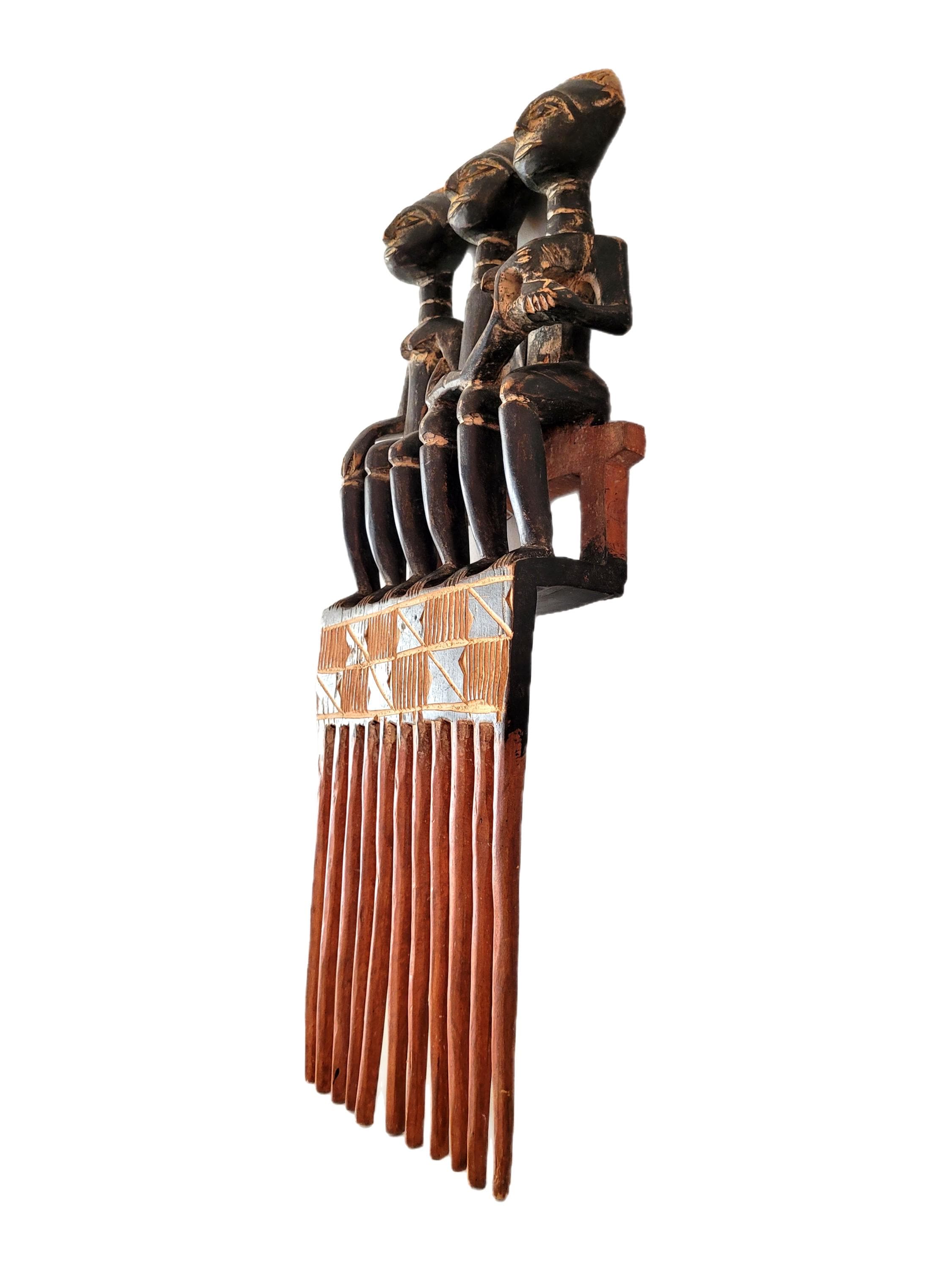 21インチ アシャンティ彫刻木製櫛彫刻 - ガーナのアフリカ部族アート