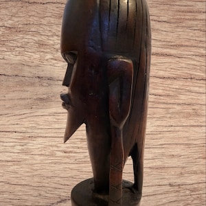8 inch Hand Carved Wooden African Maasai Masai Tribal Man Beard Long Earrings Small Bust Sculpture / Wood Carving Statue Figure / Africa