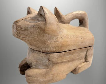 Caja de madera tallada a mano con forma de gato (20 x 15 cm): Decoración rústica para el hogar