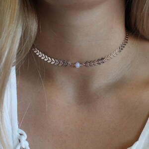 CAITY BEST SELLER Pearl, Opal, Chevron Statement Choker Necklace Necklace Arrow Choker Layering-Rose Gold, Silver Plated Jewelry image 5