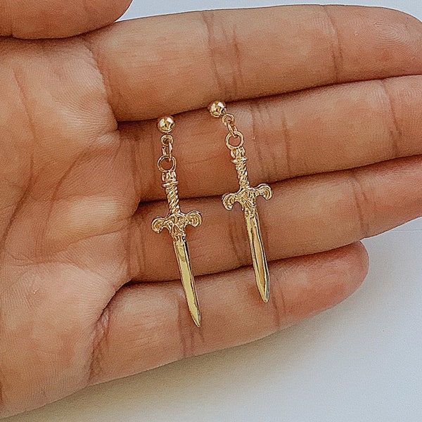 HARLEY|| Dagger Stud Earrings in Gold or Silver-  Dangly Earrings-  Sword Jewelry- Dagger Jewelry