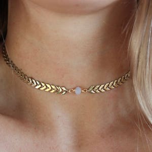 CAITY| |**BEST SELLER** Pearl, Opal, Chevron Statement Choker Necklace - Necklace- Arrow Choker- Layering-Rose Gold, Silver Plated Jewelry