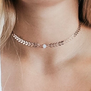 CAITY BEST SELLER Pearl, Opal, Chevron Statement Choker Necklace Necklace Arrow Choker Layering-Rose Gold, Silver Plated Jewelry image 2