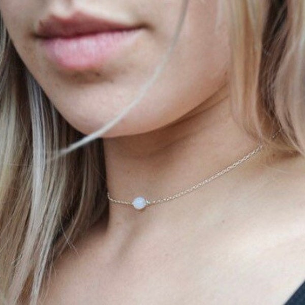 SAMMY|| Simple Everyday Opal Ball Choker Necklace in Silver, Gold, Rose Gold Sterling Silver or 14K Gold Filled- Gifts for Her- Bestseller