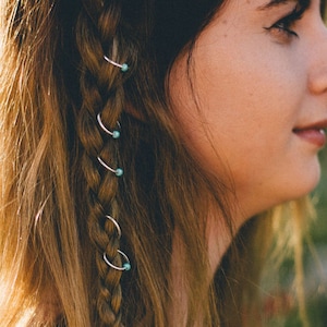 LANA Hair Rings Silver or Gold Rings With Pearly Turquoise Beaded Accents Hair Jewelry Hair Accessories Festival Hair Rings Jewelry image 2