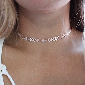 CAITY BEST SELLER Pearl, Opal, Chevron Statement Choker Necklace Necklace Arrow Choker Layering-Rose Gold, Silver Plated Jewelry image 3