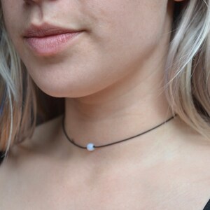 EMMA||Simple Everyday Opal Ball Black Elastic Choker Necklace