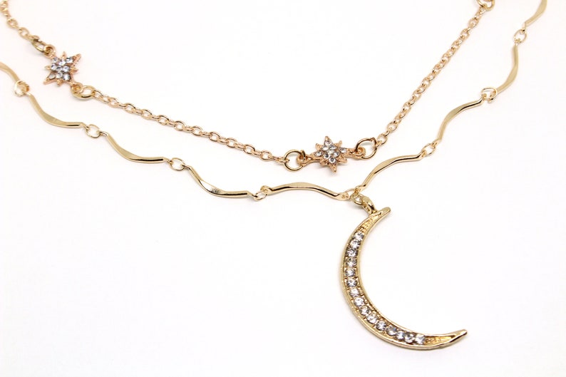 DESIRAE Jeweled Crescent Moon Pendant Choker with Bar Etsy