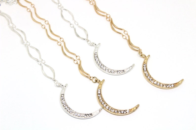 DESIRAE Jeweled Crescent Moon Pendant Choker with Bar Etsy