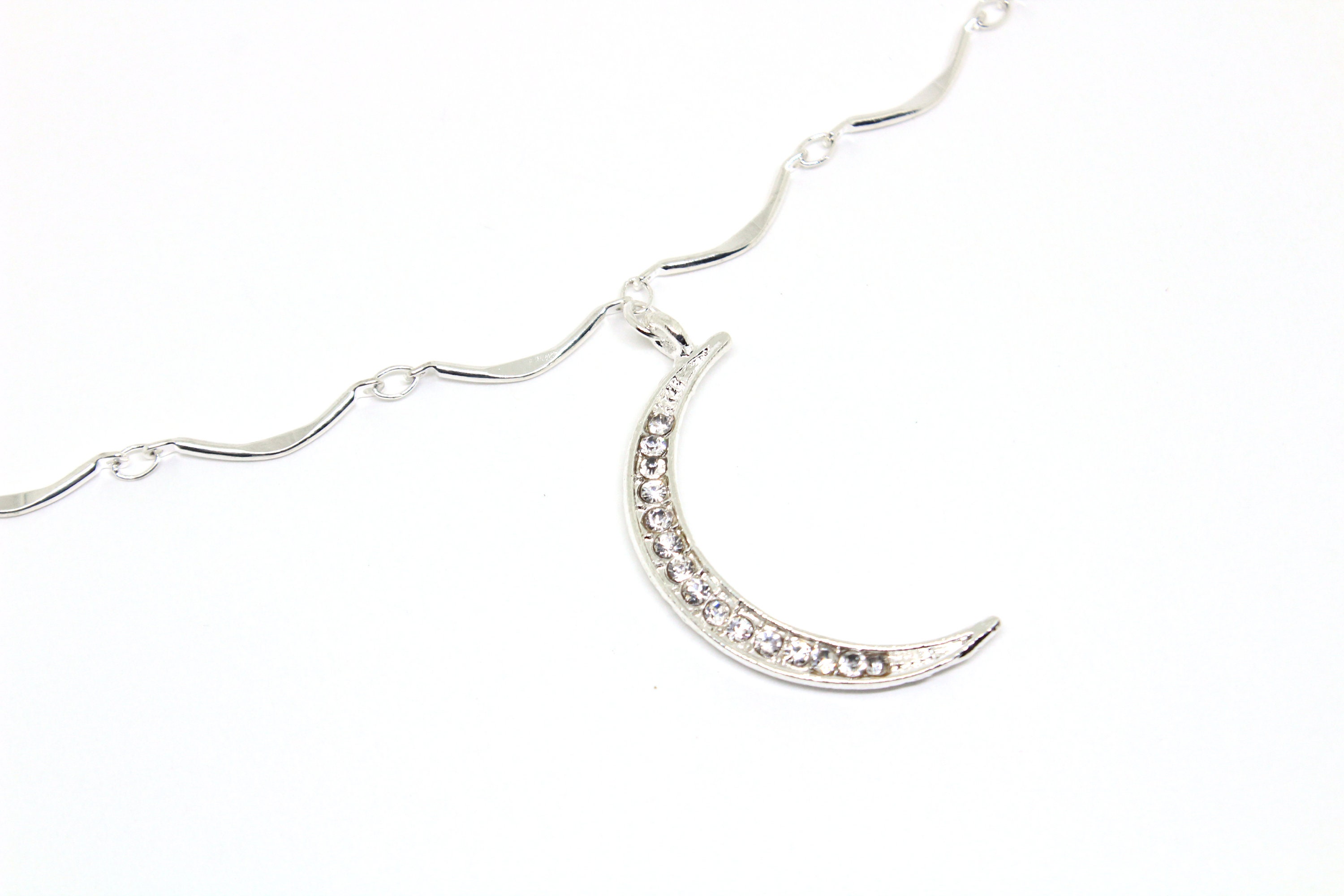 DESIRAE Jeweled Crescent Moon Pendant Choker with Bar Etsy