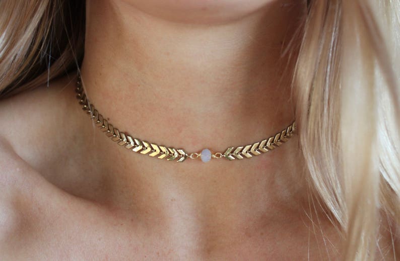 CAITY BEST SELLER Pearl, Opal, Chevron Statement Choker Necklace Necklace Arrow Choker Layering-Rose Gold, Silver Plated Jewelry image 1