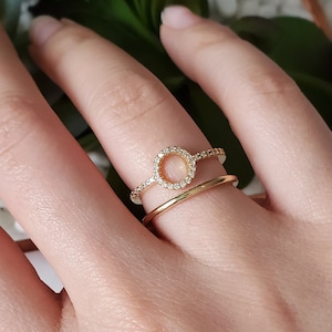 Stack Band with O Ring, Statement Adjustable Delicate Ring, Rings For Women Layering Ring, Gold Plated, Rhodium Plated, Cubic Zirconia