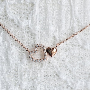 Simple Double Touch Heart Necklace, Rose Gold Silver Plated Chains, Layering Jewelry, Gifts for her, Necklaces for women, Dainty Necklace