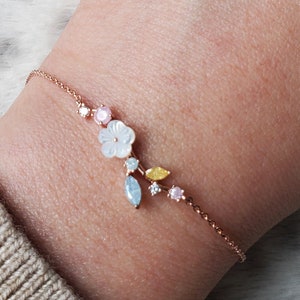 Sakura Flower with Ice Cubic S Wave Bracelet, Layering Bracelet, Stackable Bracelet, Bracelets in Canada, Bracelets for Women, Floral Trend
