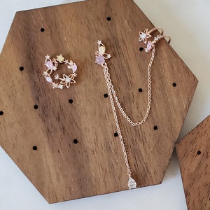Mismatch flower butterfly earring, ear cuff earring, sterling silver post, gift for mom, woman earring, silver, rose gold, earrings for her
