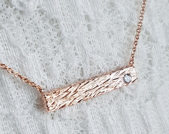 Simple Imprint Bar Crystal Short Necklace, Rose Gold, Silver Chains, Layering Jewelry, Gifts for her, Necklaces for women, Bridesmaid Gifts