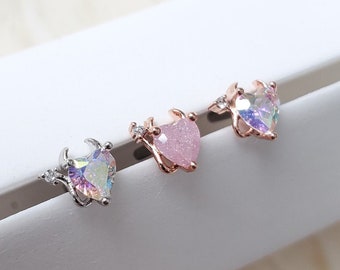 Love devil ear piercing 16G, screw back helix earring, heart cartilage stud, 316L surgical steel bar, tragus ear piercing jewelry stud