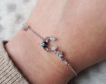 Bracelet galaxie planète lune avec étoile cubique, bracelet à superposition, bracelet empilable, bracelets au Canada, bracelets pour femme, tendance galaxie