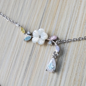 Flower Branch with Teardrop Necklace, Silver Rose Gold Layering Jewelry, Gifts for her, Necklaces for women, Dainty Necklace, Free Shipping