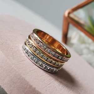 Silver Rose Gold Cubic Anniversary Eternity Ring Band, Dainty Stacking Delicate Ring, Rings For Women Layering Ring, 14k Gold Rhodium Plated