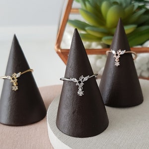 Simple Silver Rose Gold Multi Cubic V Drop Ring, Dainty Delicate Ring, Rings For Women Layering Ring, 14K Gold Plated, Ladies Ring