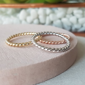 Silver Rose Gold Thin Twisted Ring Band, Dainty Stacking Delicate Ring, Rings For Women, Layering Ring, Gold Plated, 14k Gold Rhodium Plated