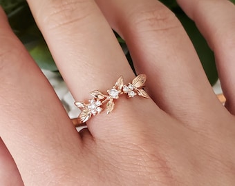 Grape Vine Branch Ring Silver Rose Gold, Statement Adjustable Leaf Ring, Rings For Women Layering Ring, 14K Gold Rhodium Plating, Winery Rin