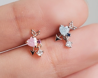 Cupid bow ear piercing 16G, dangle screw back helix earring, heart cartilage stud, 316L surgical steel bar, tragus ear piercing jewelry stud