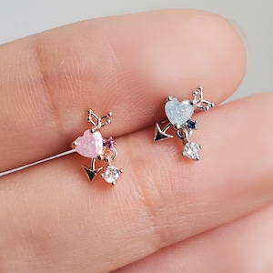 Piercing d'oreille arc de Cupidon 16G, boucle d'oreille hélicoïdale pendante vissée à l'arrière, clou de cartilage cardiaque, barre en acier chirurgical 316L, clou de bijouterie de piercing d'oreille tragus