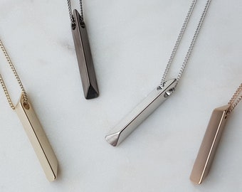 Long collier avec pendentif barre triangulaire simple, chaînes en or rose, argent, rhodium ou plaqué or, collier en laiton, cadeau pour elle, idées cadeaux