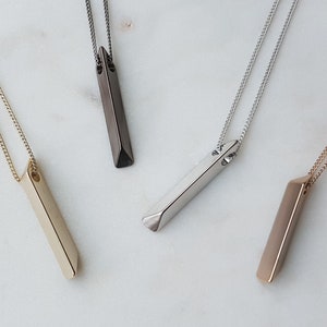 Simple Triangle Bar Pendant Long Necklace, Rose Gold, Silver, Rhodium or Gold Plated Chains, Brass Necklace, Gift for her, Gift ideas