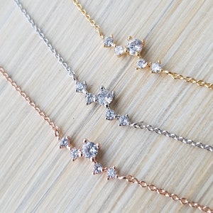 Simple 5 Crystals Necklace, Rose Gold, Silver Chains, Layering Jewelry, Gifts for her, Necklaces for women, Gift Ideas, Bridesmaid Gifts